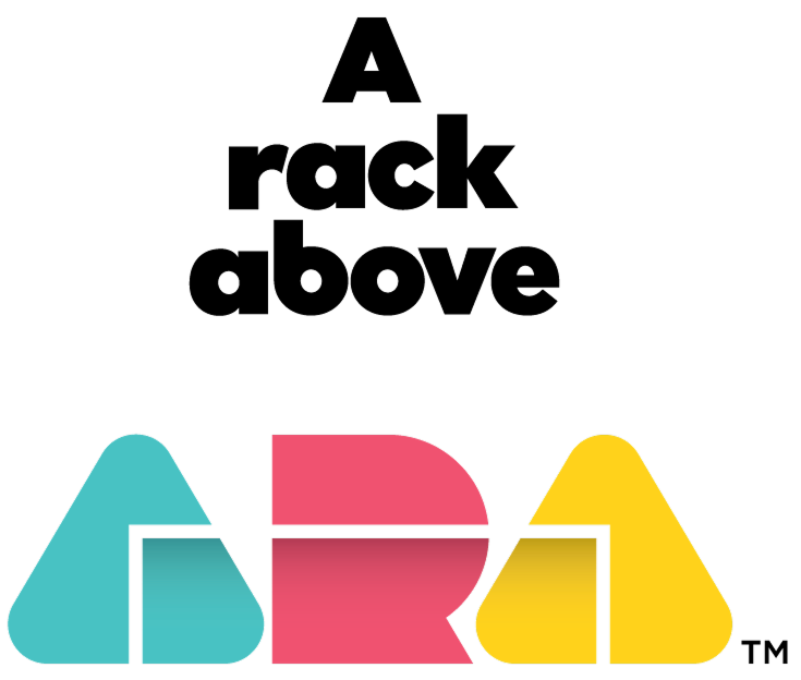 ARackAbove logo with bold black text above three colorful geometric icons in teal, red, and yellow.